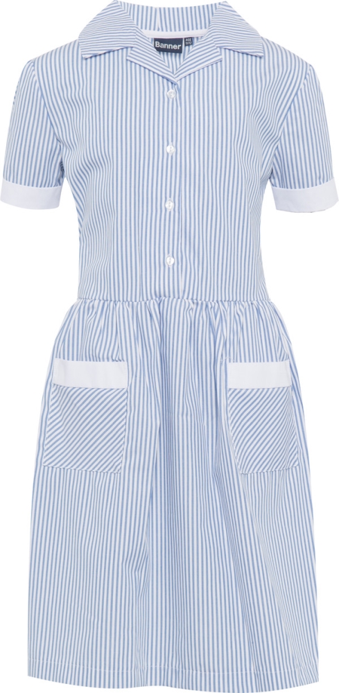 BLUE & WHITE STRP SUMMER DRESS, LOWER SCHOOL UNIFORM (R-YR2), UPPER SCHOOL UNIFORM (YR3-6), LOWER SCHOOL UNIFORM (RECEPTION - YR 2}, UPPER SCHOOL UNIFORMS (YR 3 - 6), UNIFORM, SUMMER DRESSES, BELTON HOUSE