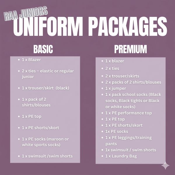 RAA JUNIORS UNIFORM PACKAGE, Uniform Packages, UNIFORM PACKAGES, Royal Alexandra and Albert School